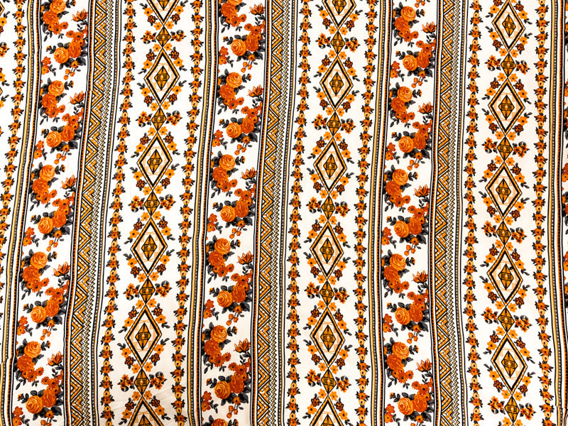 Yellow-Multi Rayon Floral Aztec Printed Challis Woven Fabric