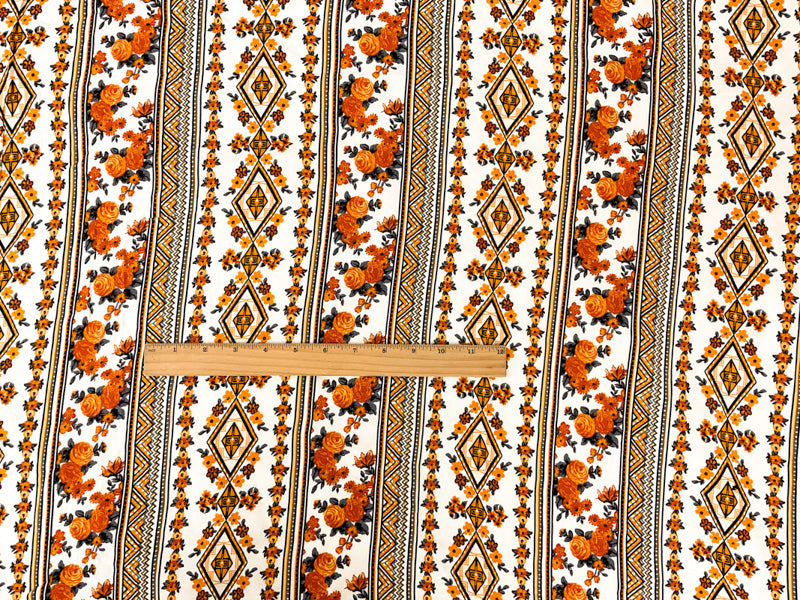 Yellow-Multi Rayon Floral Aztec Printed Challis Woven Fabric