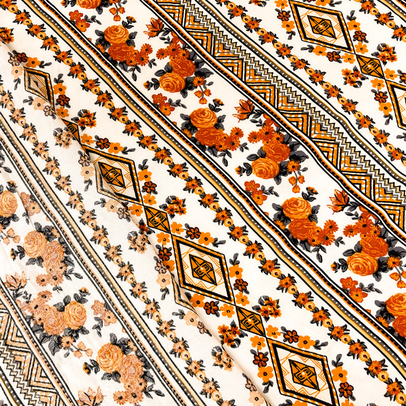 Yellow-Multi Rayon Floral Aztec Printed Challis Woven Fabric