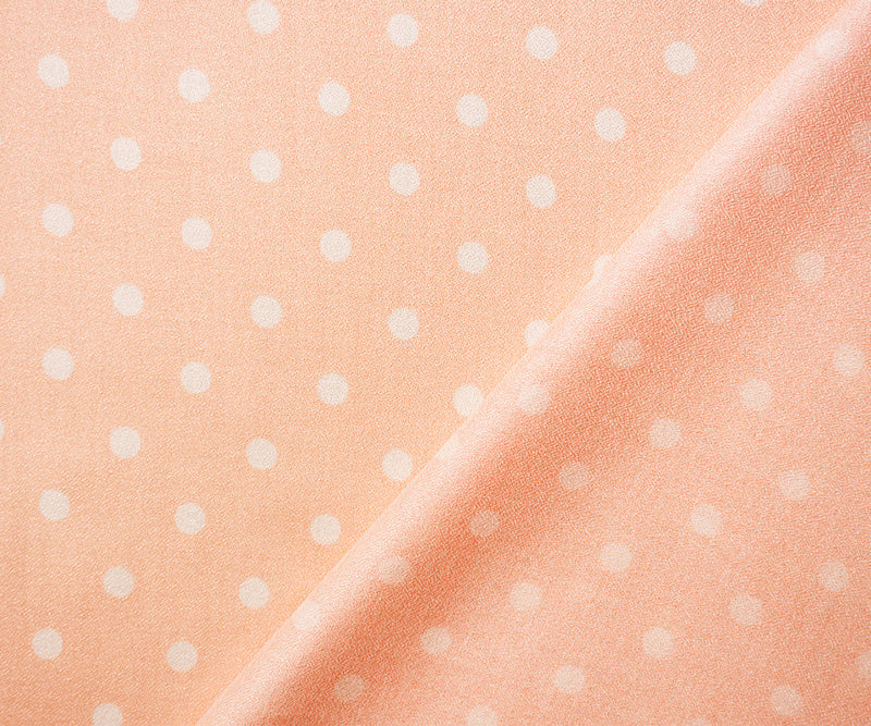 2 YD PC-Peach-White Rayon Dot Printed Momie Crepe Woven Fabric