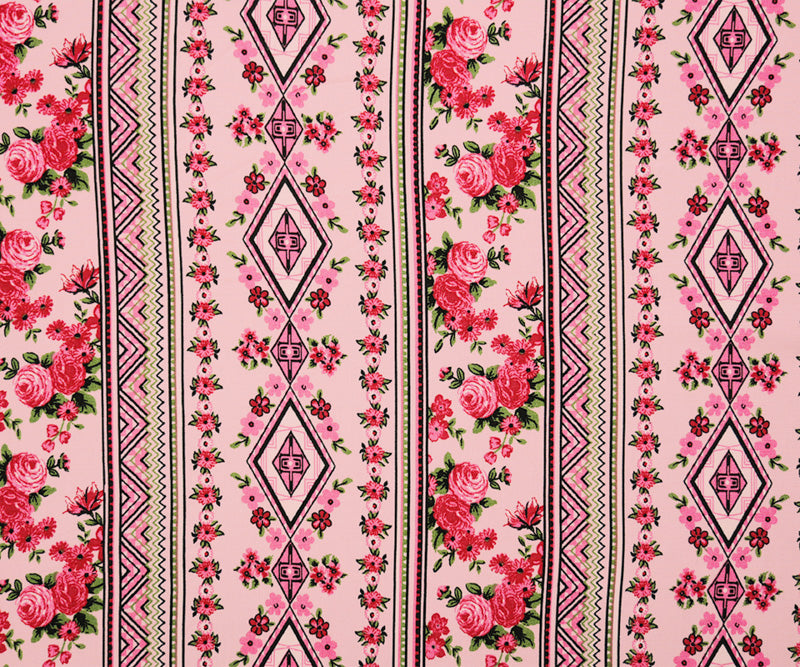 Pink-Black-Multi Rayon Floral Aztec Printed Challis Woven Fabric