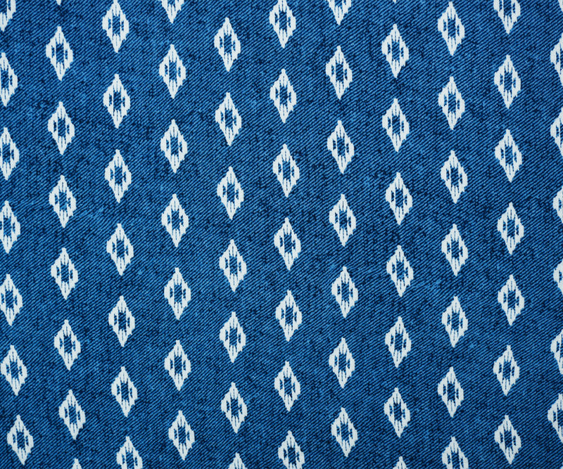 Blue-White Rayon Ikat Printed Crepe Woven Fabric