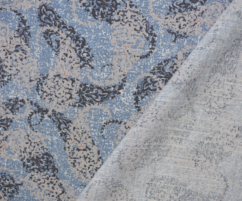 2 1/4 YD PC-Blue-Gray-White Rayon Paisley Printed Slub Challis Woven Fabric