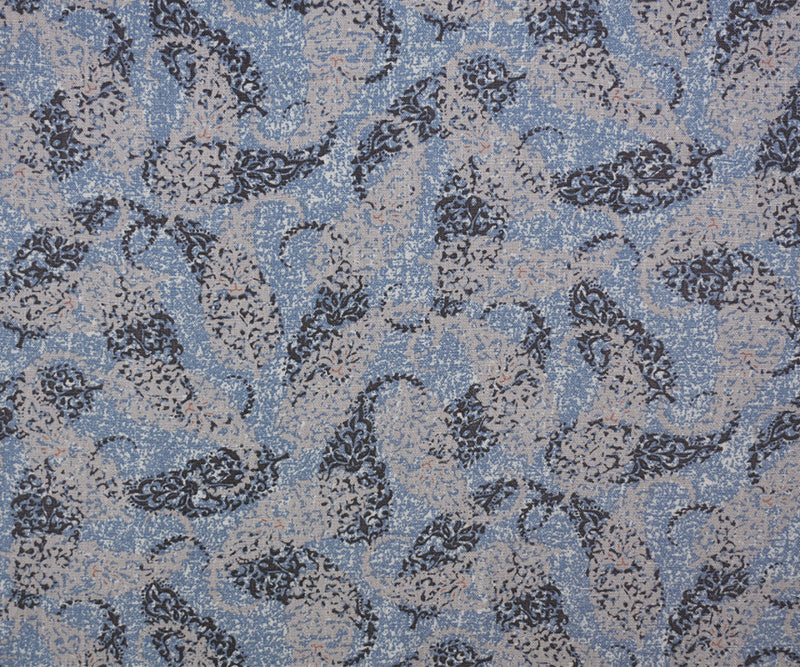 2 1/4 YD PC-Blue-Gray-White Rayon Paisley Printed Slub Challis Woven Fabric