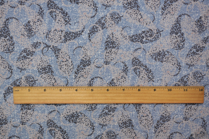 2 1/4 YD PC-Blue-Gray-White Rayon Paisley Printed Slub Challis Woven Fabric