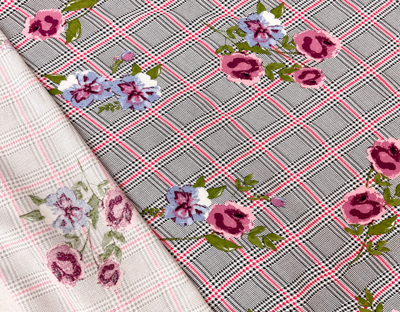 Black-Purple-Multi Rayon Floral Printed Challis Woven Fabric