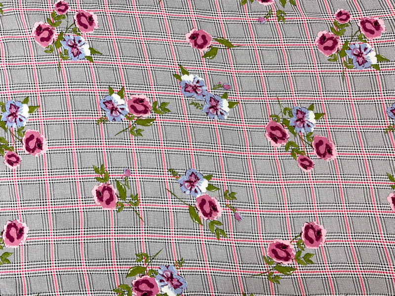 Black-Purple-Multi Rayon Floral Printed Challis Woven Fabric