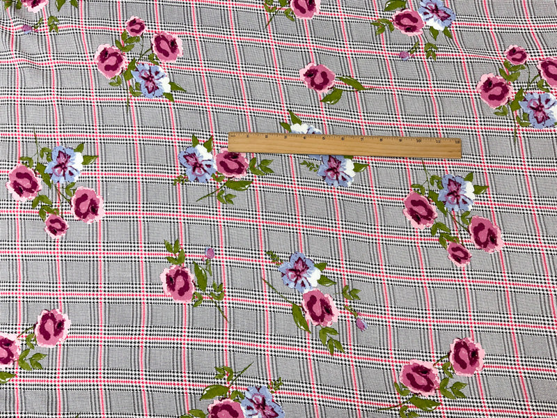 Black-Purple-Multi Rayon Floral Printed Challis Woven Fabric
