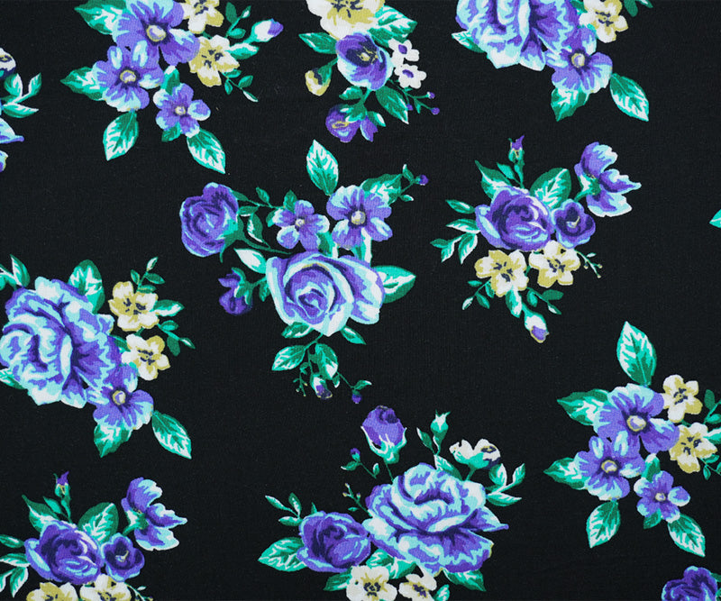 Black-Blue-Multi Rayon Floral Printed Challis Woven Fabric