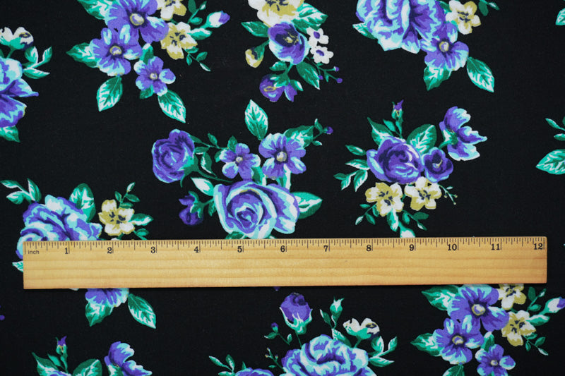 Black-Blue-Multi Rayon Floral Printed Challis Woven Fabric