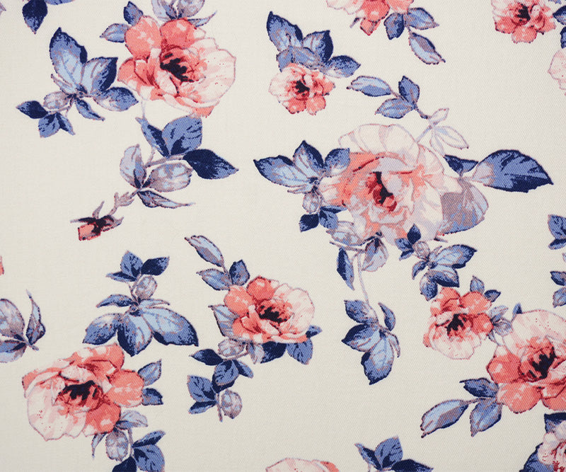 White-Blue-Pink Rayon Floral Printed Twill Woven Fabric