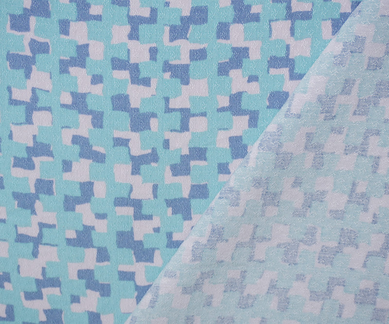 Blue-White Rayon Abstract Printed Dobby Woven Fabric
