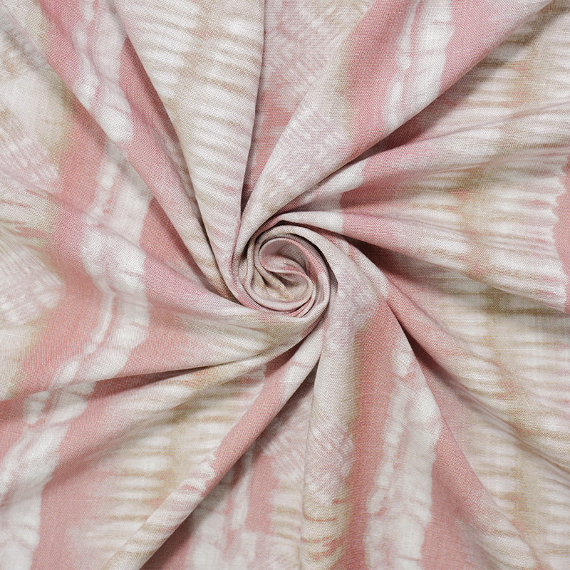 Pink-Multi Rayon Tie Dye Printed Cross Hatch Challis Woven Fabric