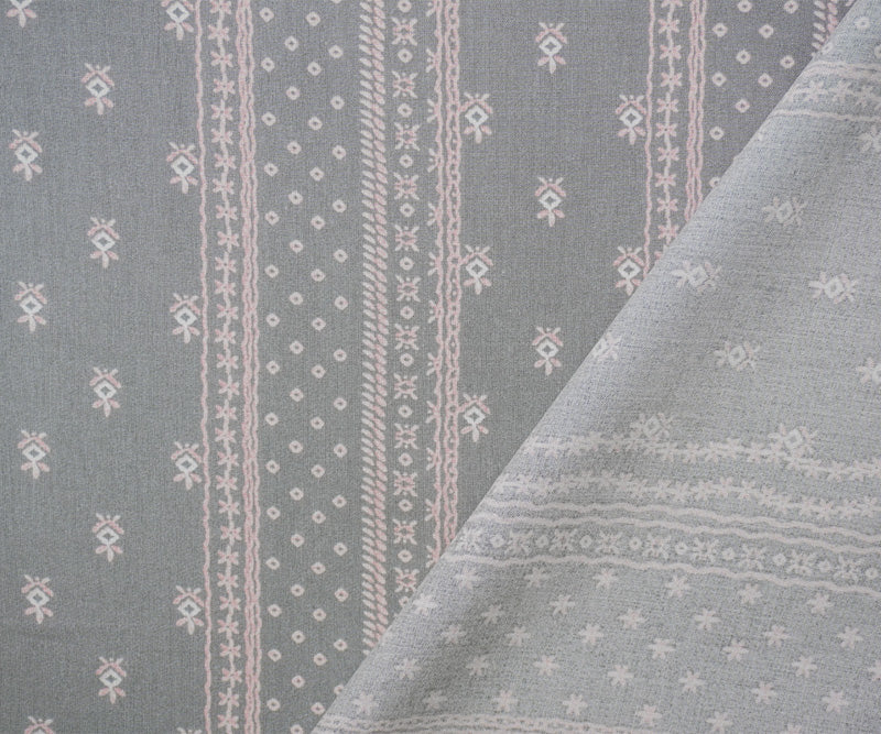 Gray-Pink-White Rayon Nordic Stripe Printed Challis Woven Fabric