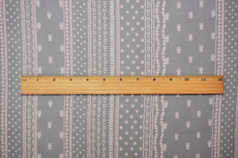 Gray-Pink-White Rayon Nordic Stripe Printed Challis Woven Fabric