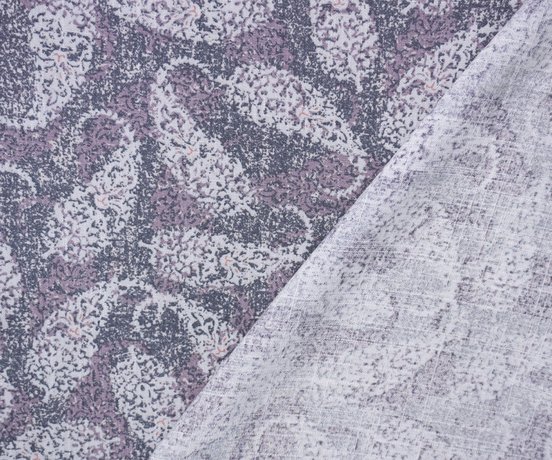 Gray-Purple-Orange Rayon Paisley Printed Slub Challis Woven Fabric