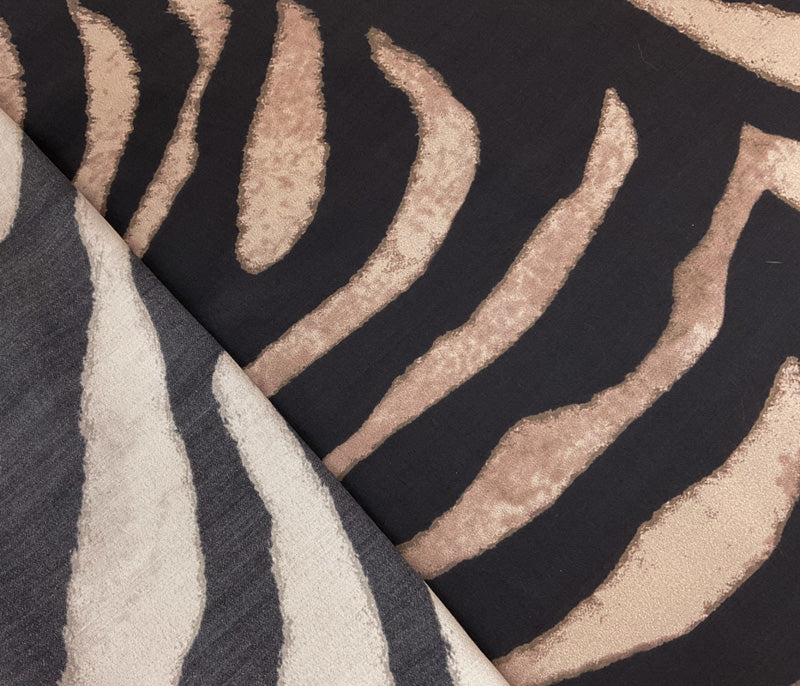 Black-Beige Rayon Tiger Printed Crepe Faille Woven Fabric