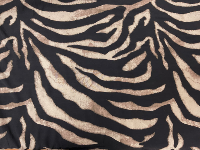Black-Beige Rayon Tiger Printed Crepe Faille Woven Fabric