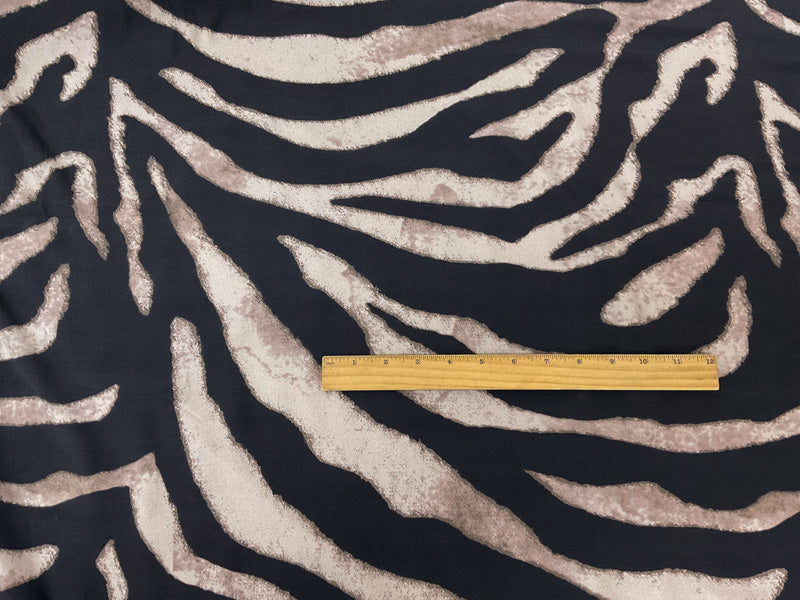 Black-Beige Rayon Tiger Printed Crepe Faille Woven Fabric