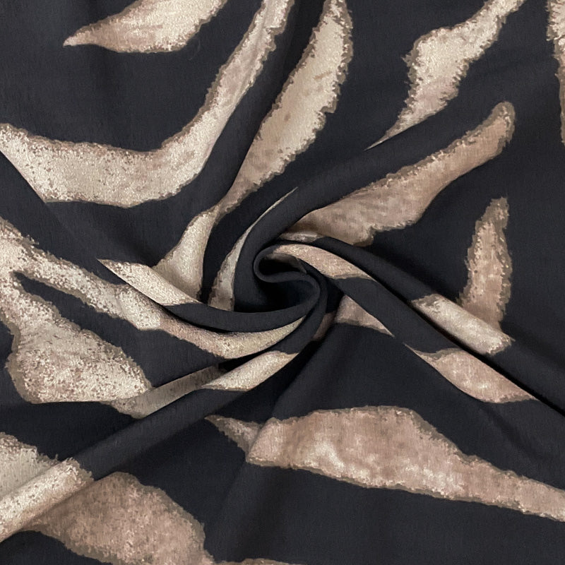 Black-Beige Rayon Tiger Printed Crepe Faille Woven Fabric