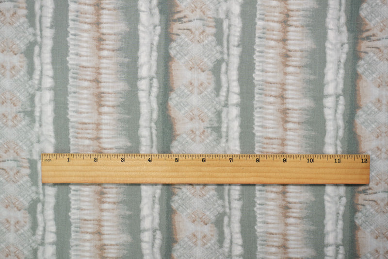 Gray-Beige-White Rayon Tie Dye Printed Cross Hatch Challis Woven Fabric