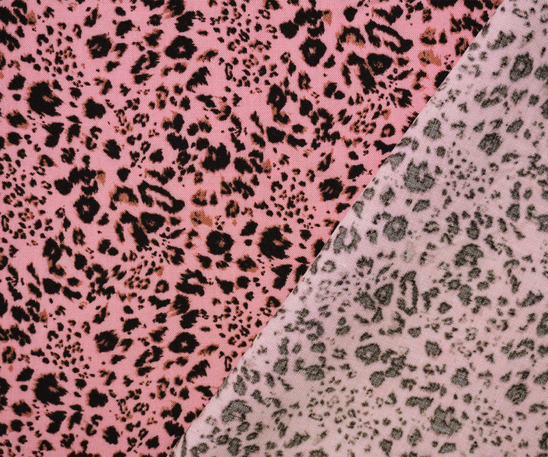 1/2 YD PC-Pink-Black-Brown Rayon Leopard Printed Challis Woven Fabric