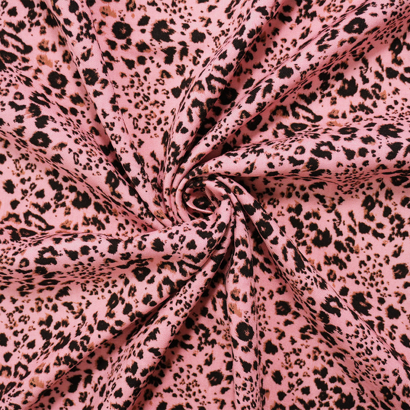 1/2 YD PC-Pink-Black-Brown Rayon Leopard Printed Challis Woven Fabric