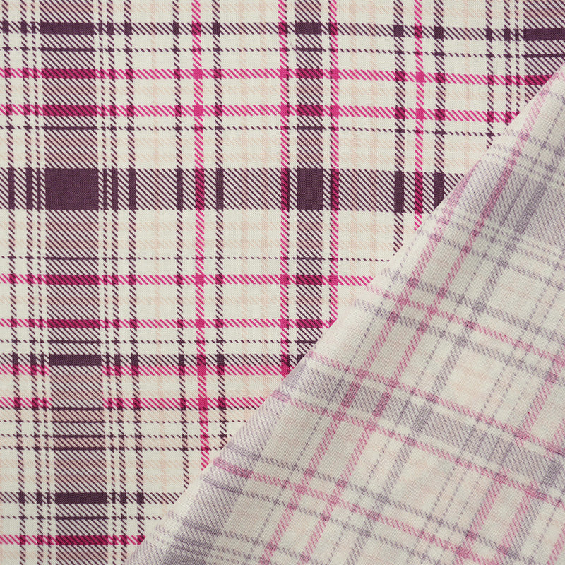 Purple-Pink-White Rayon Plaid Printed Challis Woven Fabric