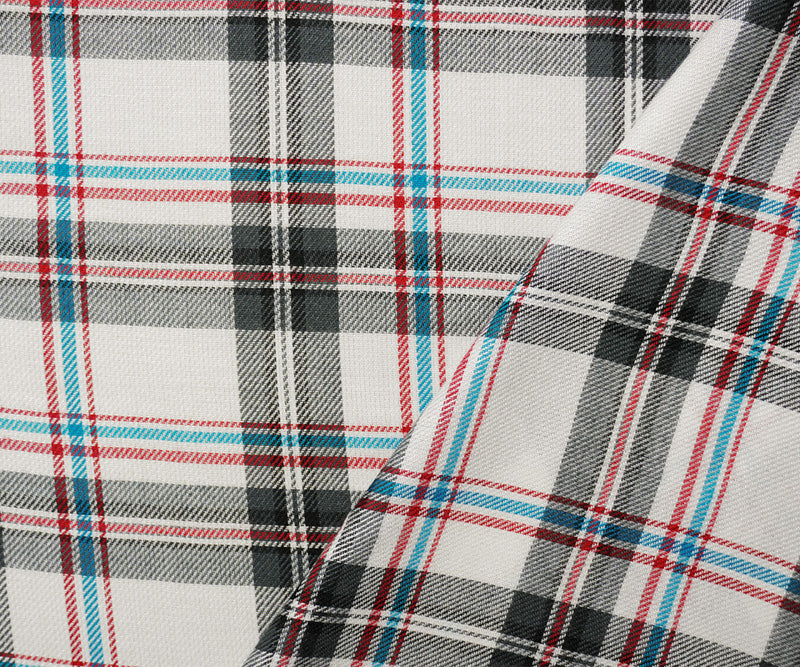 White-Black-Multi Rayon Plaid Twill Woven Fabric