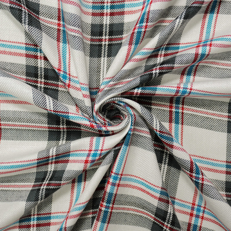 White-Black-Multi Rayon Plaid Twill Woven Fabric