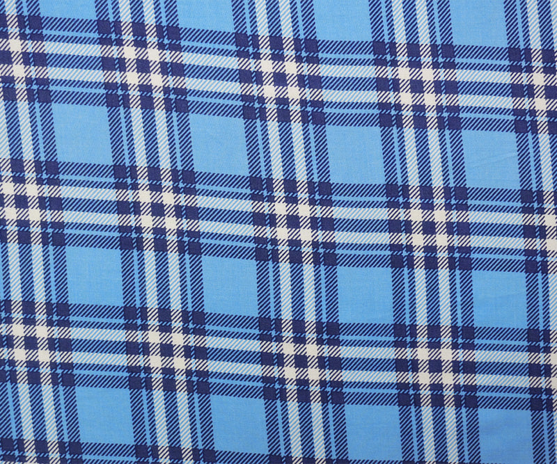 2 3/4 YD PC-Blue-White Rayon Plaid Printed Challis Woven Fabric
