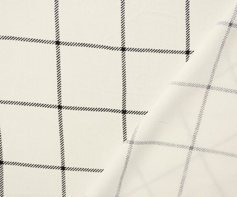 White-Black Rayon Check Printed Challis Woven Fabric