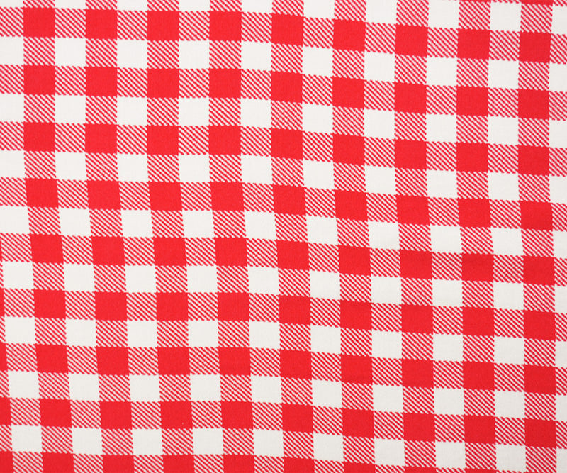 Red-White Rayon Check Printed Challis Woven Fabric