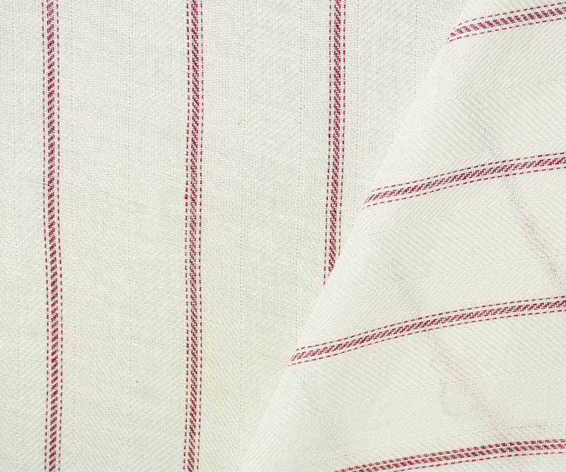 Ivory-Red Rayon Stripe Herringbone Twill Woven Fabric