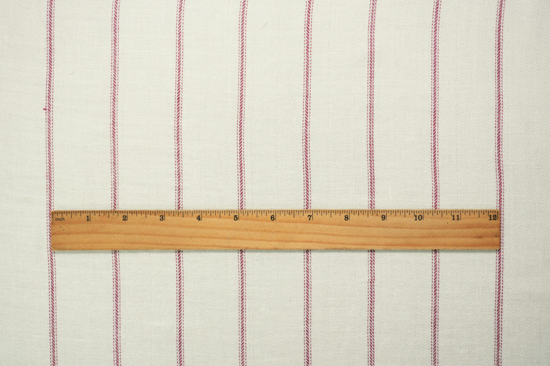 Ivory-Red Rayon Stripe Herringbone Twill Woven Fabric