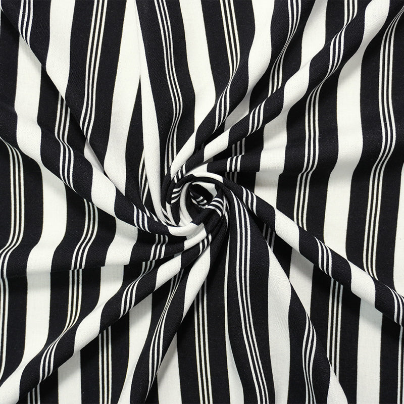Black-White Rayon Stripe Printed Challis Woven Fabric