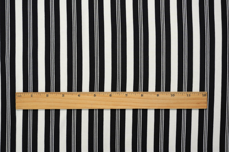 Black-White Rayon Stripe Printed Challis Woven Fabric