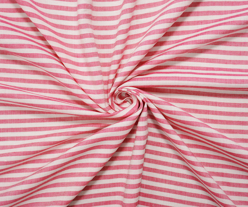Pink-White Rayon Stripe Challis Woven Fabric