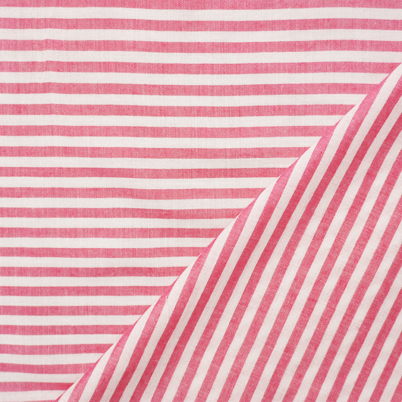 Pink-White Rayon Stripe Challis Woven Fabric