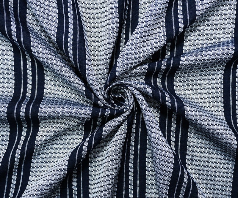 1 1/4 YD PC-Deep Blue-White Rayon Cotton Stripe Dobby Woven Fabric
