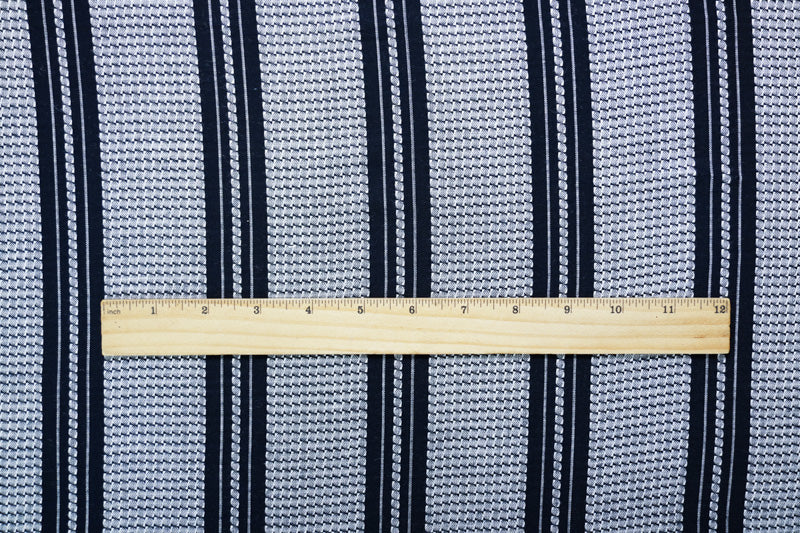 1 1/4 YD PC-Deep Blue-White Rayon Cotton Stripe Dobby Woven Fabric