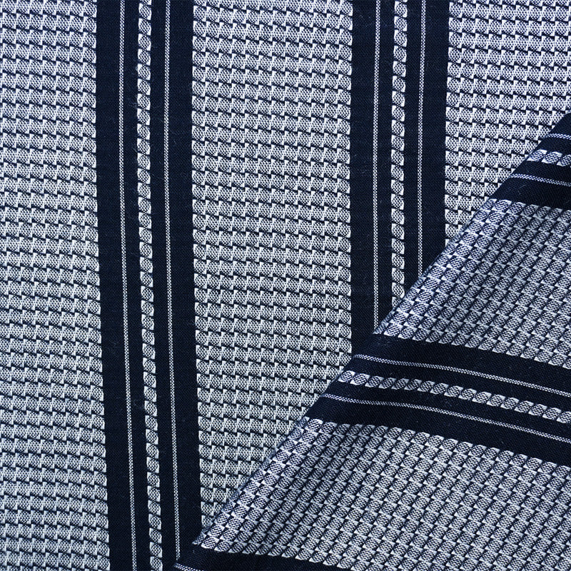 1 1/4 YD PC-Deep Blue-White Rayon Cotton Stripe Dobby Woven Fabric