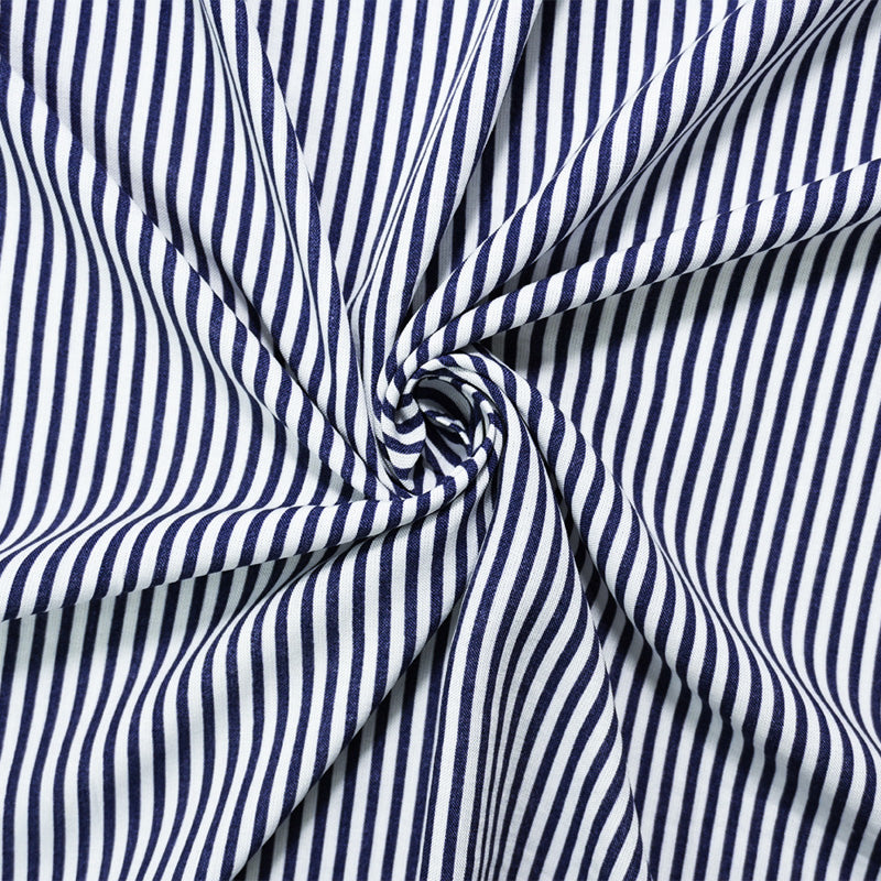 Blue-White Rayon Stripe Printed Challis Woven Fabric
