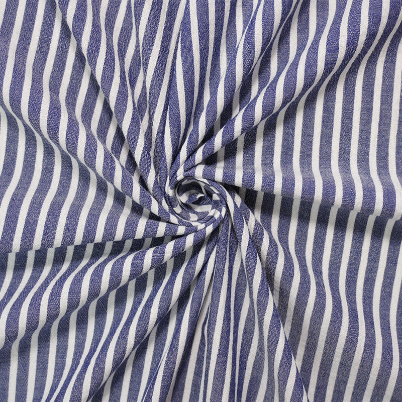 Blue-White Rayon Stripe Yarn Dyed Textured Woven Fabric