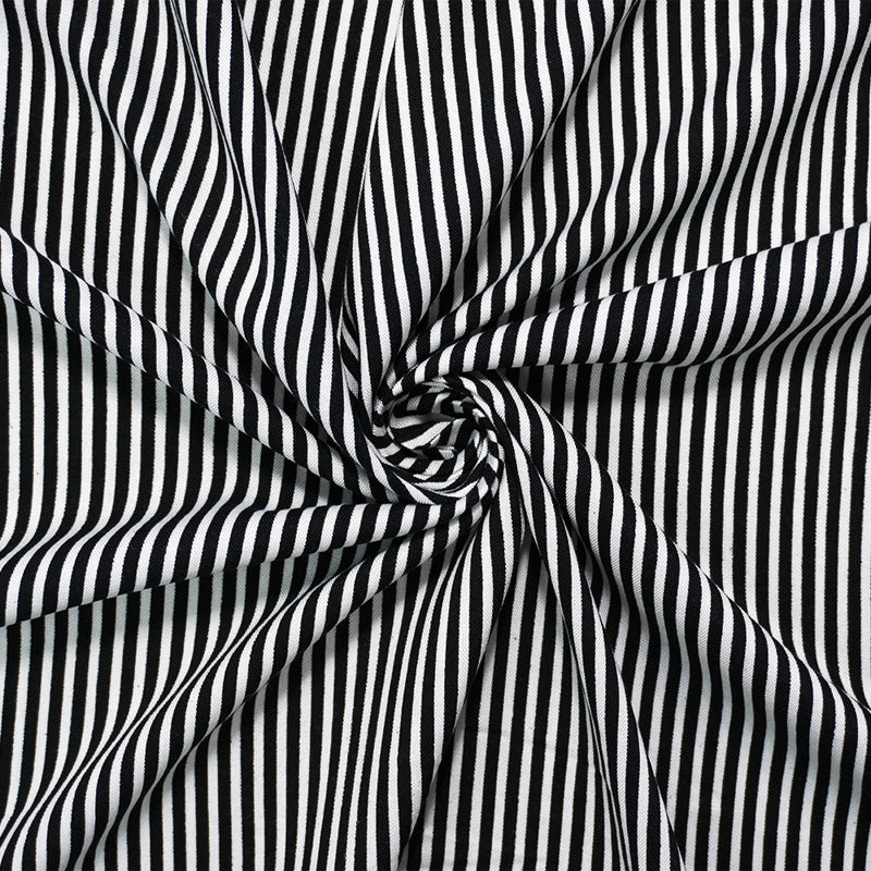 Black-White Rayon Stripe Printed Challis Woven Fabric