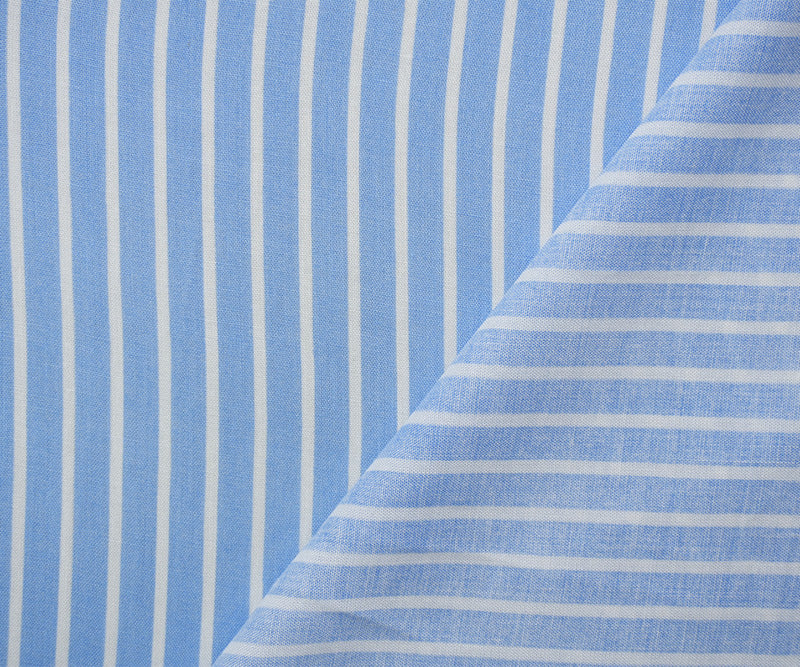 Blue-White Rayon Stripe Printed Challis Woven Fabric