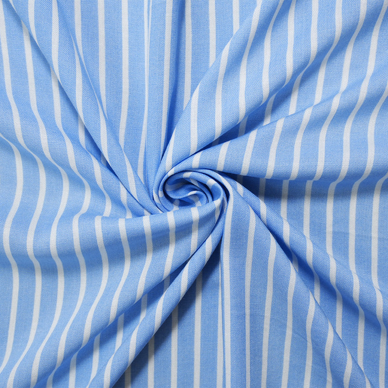 Blue-White Rayon Stripe Printed Challis Woven Fabric