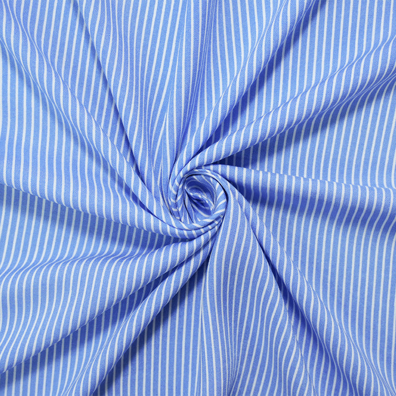 Blue-White Rayon Stripe Printed Challis Woven Fabric