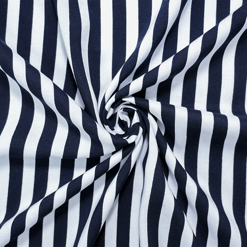 Black-White Rayon Stripe Printed Challis Woven Fabric