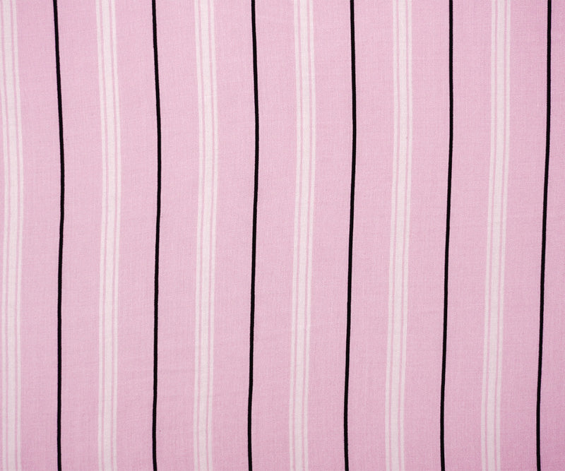 Pink-White-Black Rayon Stripe Printed Challis Woven Fabric